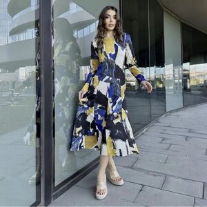 Zara Abstract Print Long Sleeve Dress Size S